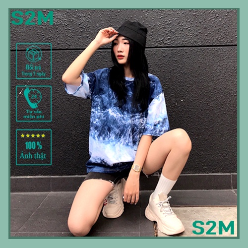 Áo thun over sizeS2M áo thun nam nữ xanh sóng biển s2m