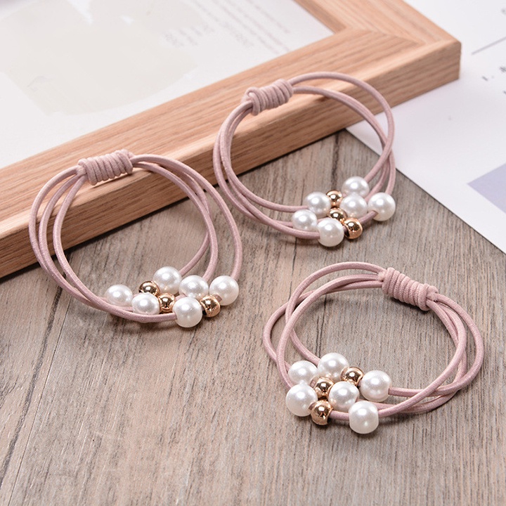 Dây cột tóc 3 lớp đính đá ngọc trai nhân tạo cute dễ thương