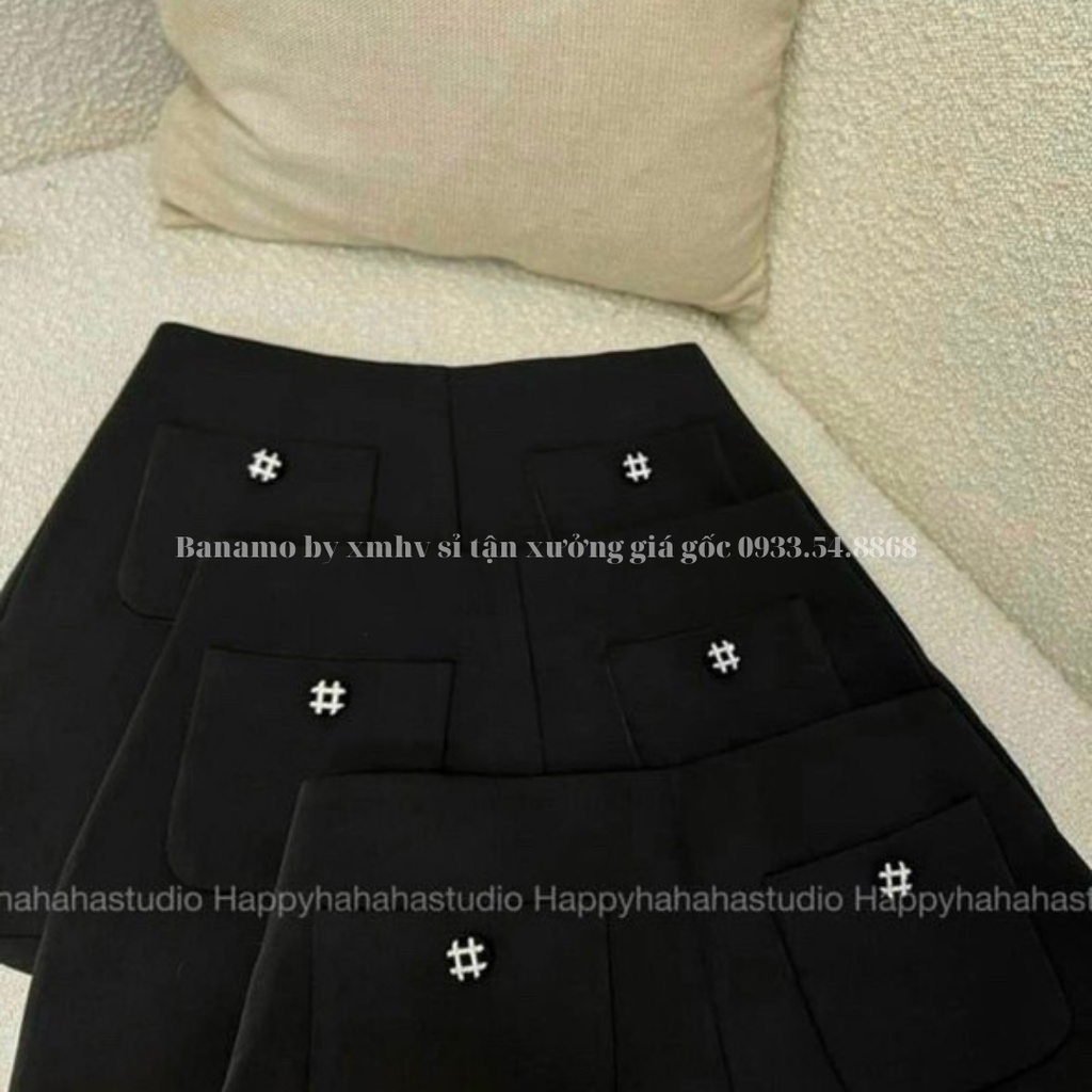 Chân váy nữ thêu hashtag chất tuyết mưa siêu đẹp thời trang Banamo Fashion váy nữ thêu hashtag 5344