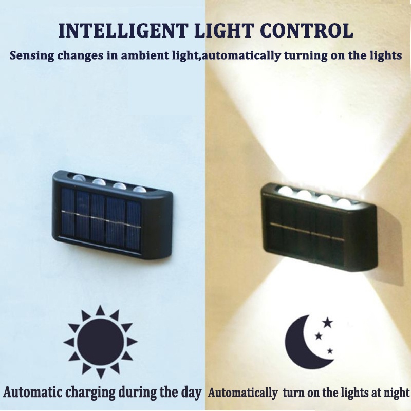 Đèn Led 8 Bóng Gắn Tường Năng Lượng Mặt Trời Chống Thấm Nước Trang Trí Hàng Rào Sân Vườn