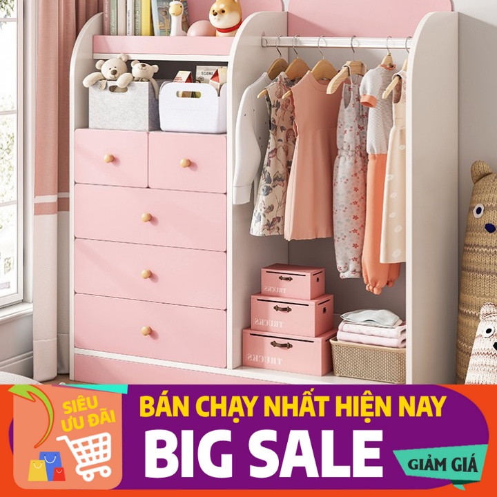 Tủ đựng quần áo cho bé gái bằng gỗ, tủ có giá treo đồ chắc chắn- Leli Official