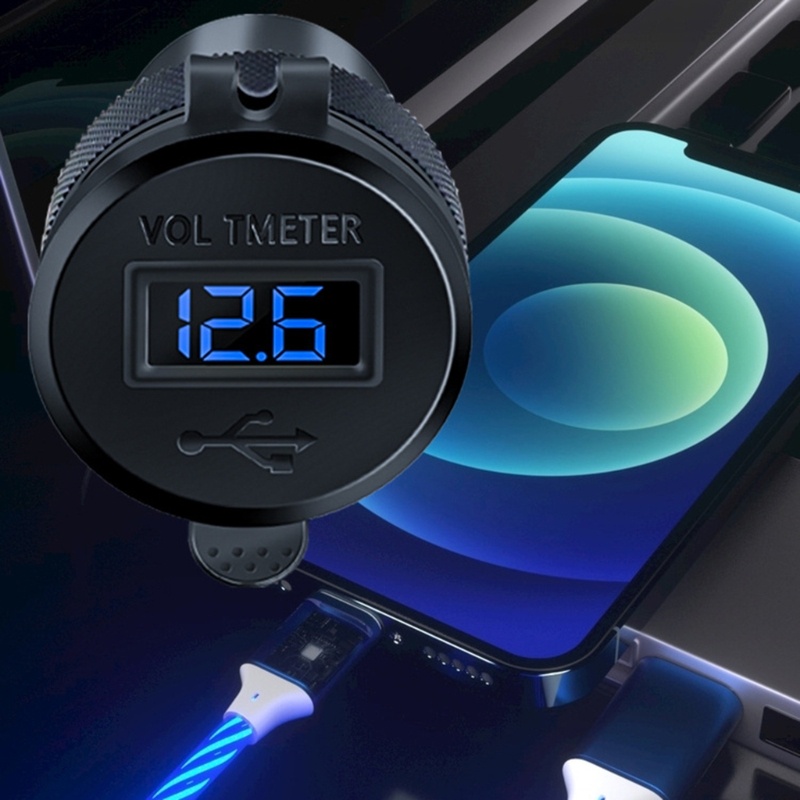 Củ Sạc Nhanh USB 3.0 Có Đèn LED Hiển Thị Vôn Kế Cho Xe Mô Tô