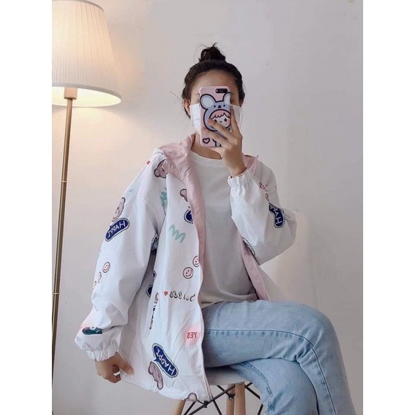 Áo khoác dù in 3D mặc được 2 mặt ulzzang unisex NUTRA nam nữ