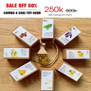Combo 4 chai tinh dầu treo xe hơi/ treo phòng/ tú áo/ toilet/ bếp alice 10ml tùy chọn - tinh dầu thiên nhiên
