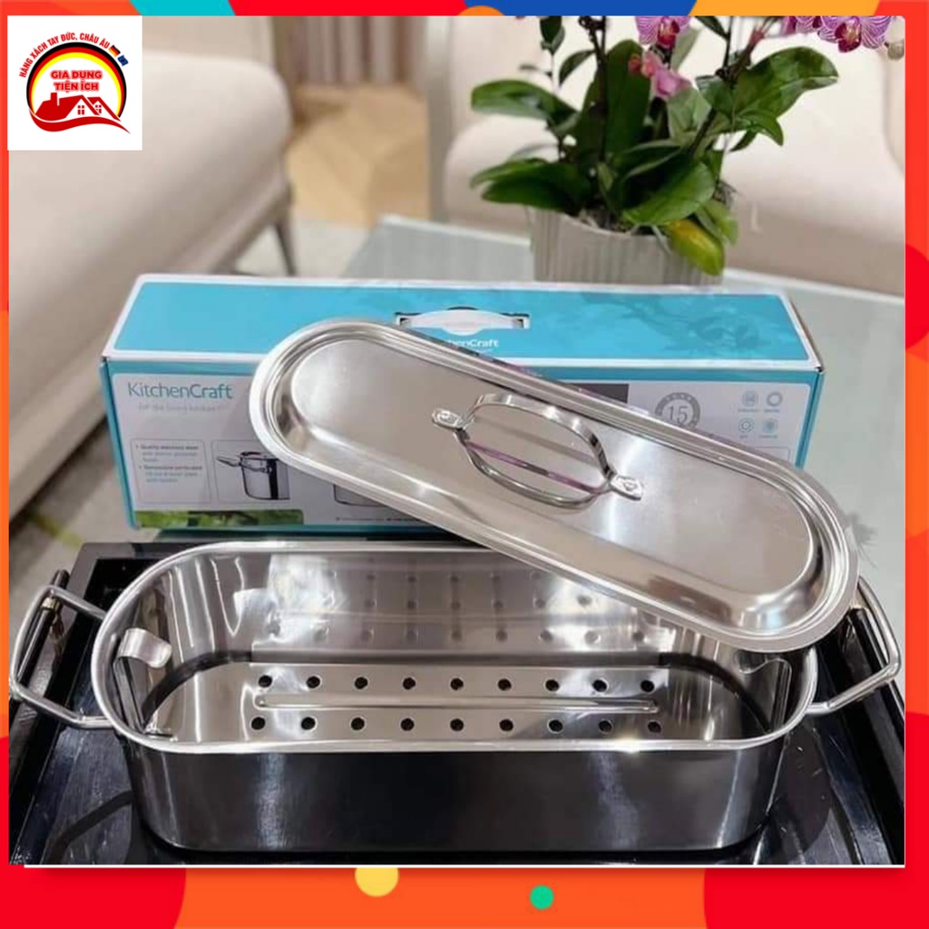 Nồi hấp cá KitChen Craft 55cm, thép không gỉ Cromagan, dùng cho mọi loại bếp - Nhập Đức