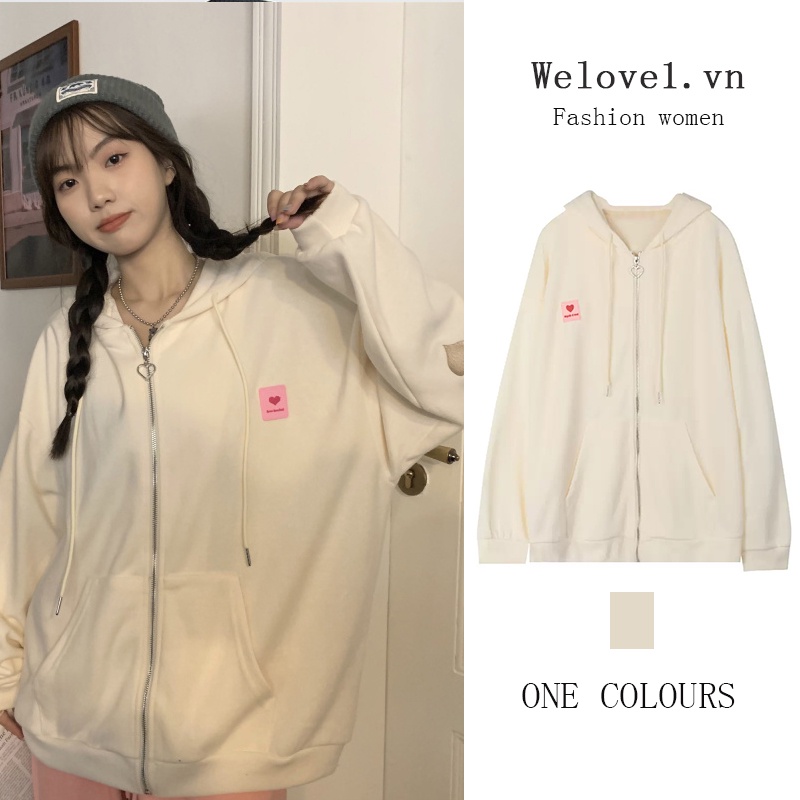 Áo Khoác Hoodie Tay Dài Dáng Rộng Có Khóa Kéo Kiểu Retro Mỹ Thời Trang Mùa Thu Năng Động