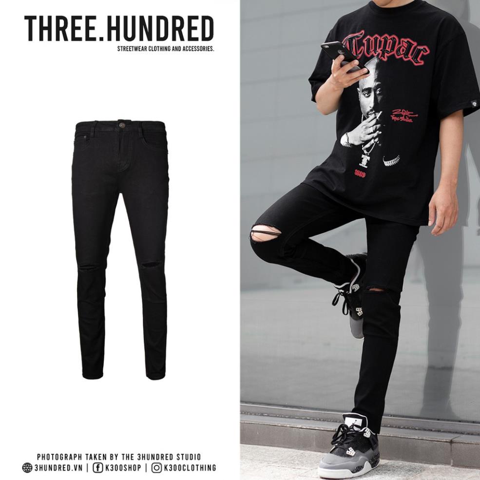Quần Jeans Nam Skinny Màu Đen Rách Ngang Gối !