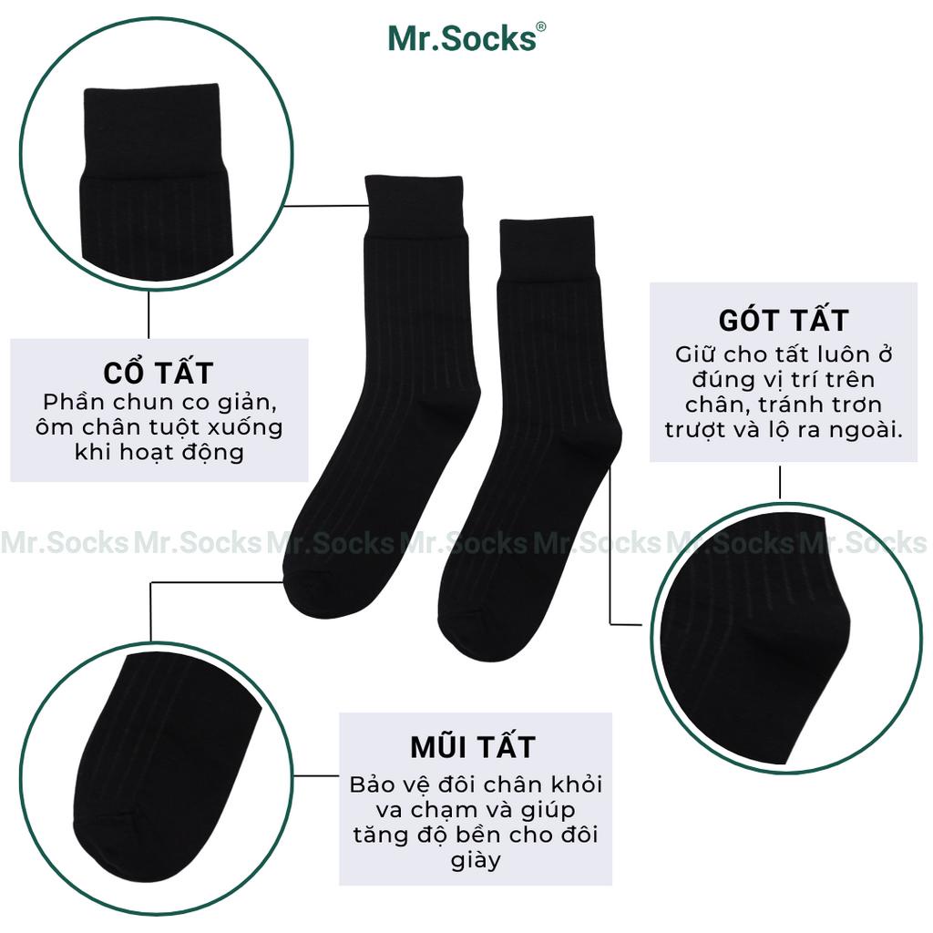 Tất nam công sở cổ cao Mr.Socks màu đen họa tiết gân chìm, chất liệu cotton cao cấp hút ẩm thoáng khí - TAYGANCHIM-DEN