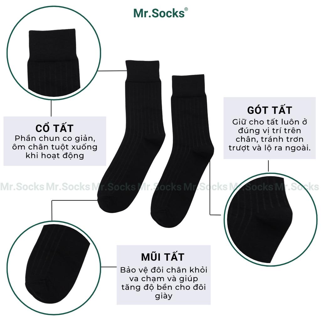 Combo 5 đôi tất nam cổ cao công sở màu đen Mr.Socks gân chìm, cotton cao cấp hút ẩm thoáng khí - TAYGANCHIM-DEN-CB5