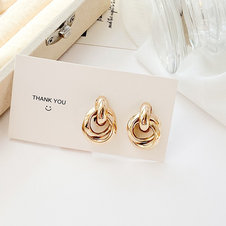 Khuyên tai kẹp không bấm lỗ chốt cố định K215 bằng hợp kim mạ vàng hình khối bigsize dáng midi Leous Accessories