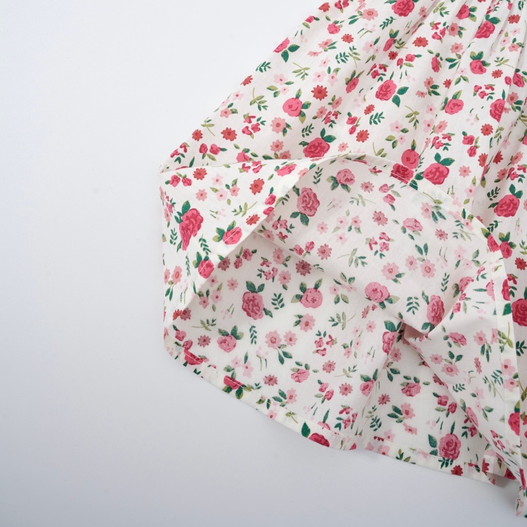 Váy bé gái CARROT có tay cổ thuỷ thủ, họa tiết hoa lá nhí hồng, chất liệu Thô cotton thấm hút mồ hôi
