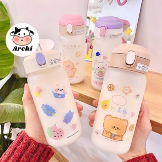 Bình nước thuỷ tinh 450ml cao cấp kèm ống hút