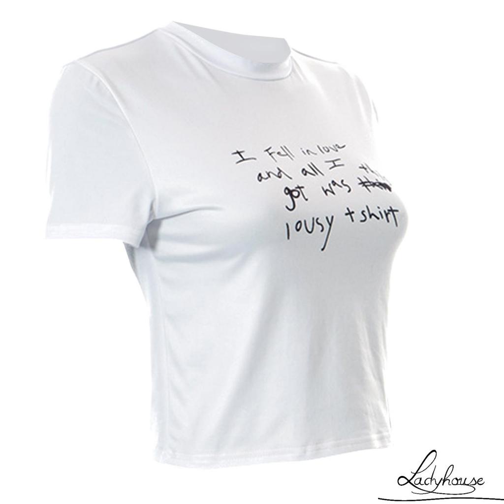 Áo Thun Croptop Tay Ngắn Cổ Tròn In Chữ Phong Cách Đường Phố Dành Cho Nữ