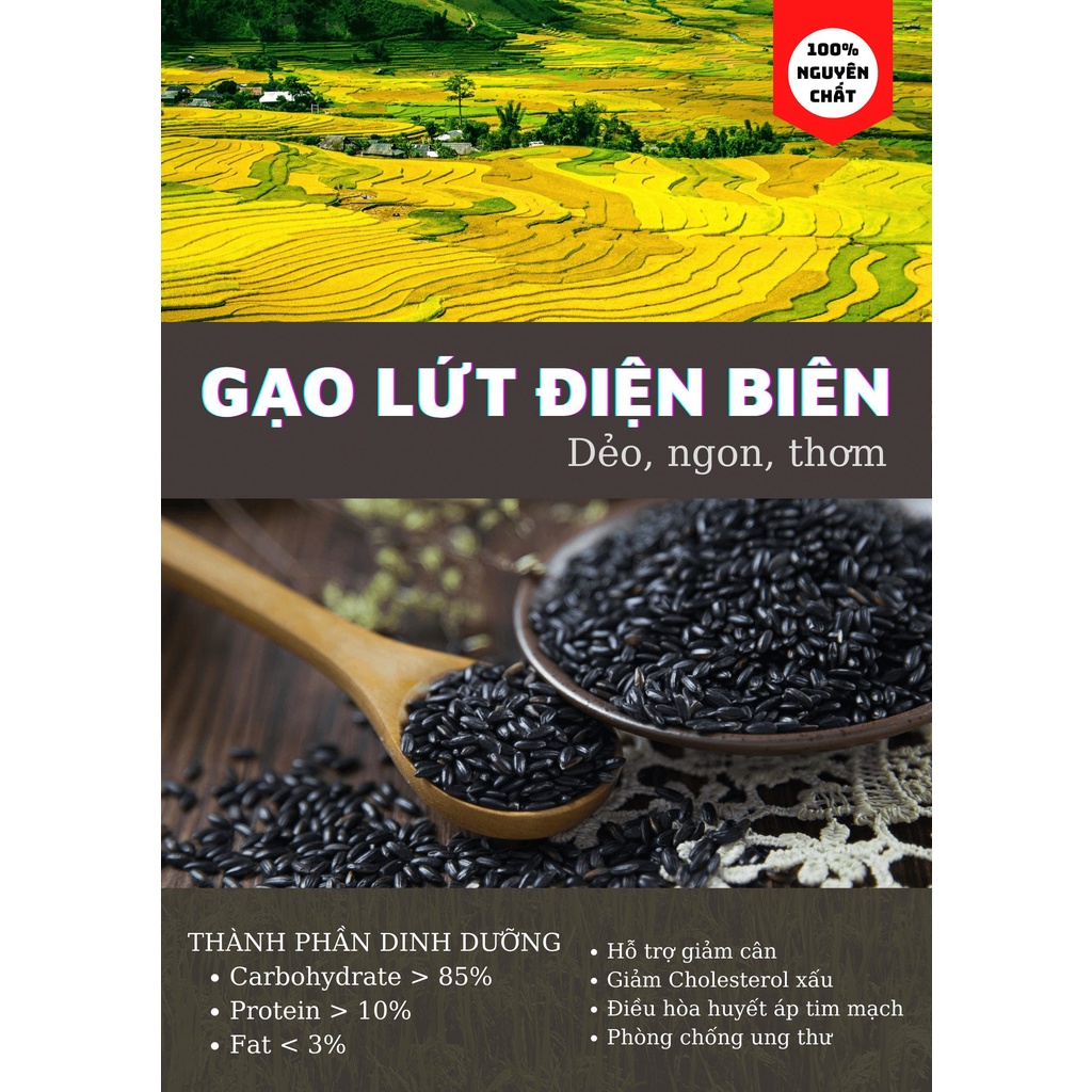 Gạo lứt đen hữu cơ Điện Biên loại đặc biệt thơm ngon người ăn kiêng giảm cân - Gạo mềm dẻo nhiều dinh dưỡng cao túi 1kg