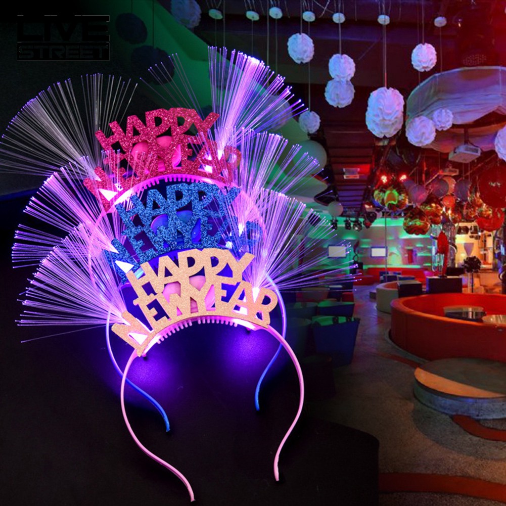 Băng đô cài tóc đèn Led chữ Happy new year trang trí năm mới