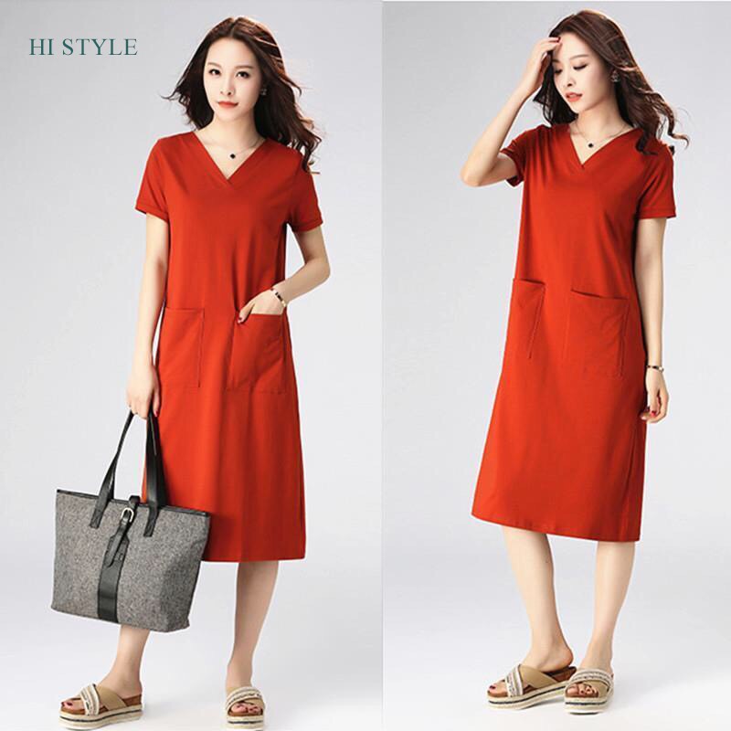 Váy Suông Nữ trơn đầm ngắn tay Nữ HI STYLE 2021 chất liệu cotton  đẹp có Size lớn to phù hợp với cả bà bầu