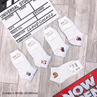 combo 5 đôi vớ hoa quả tất trái cây (màu trắng)