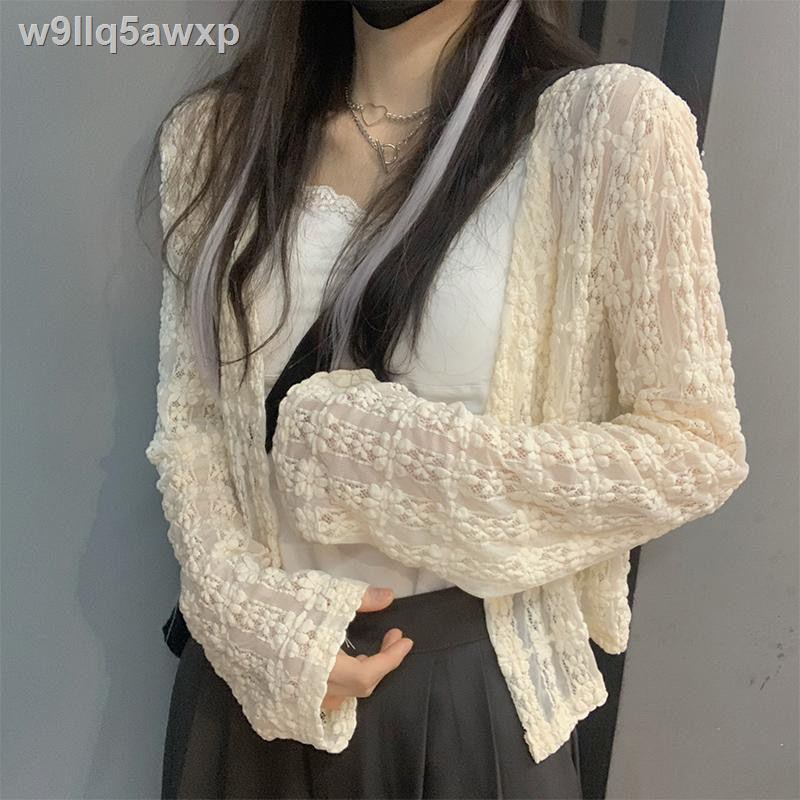 ☏✚✤Hook Flower Hollow Lace Top Women 2021 Summer New Retro Casual mỏng Cardigan Western Style Loose Sunscreen Shirt