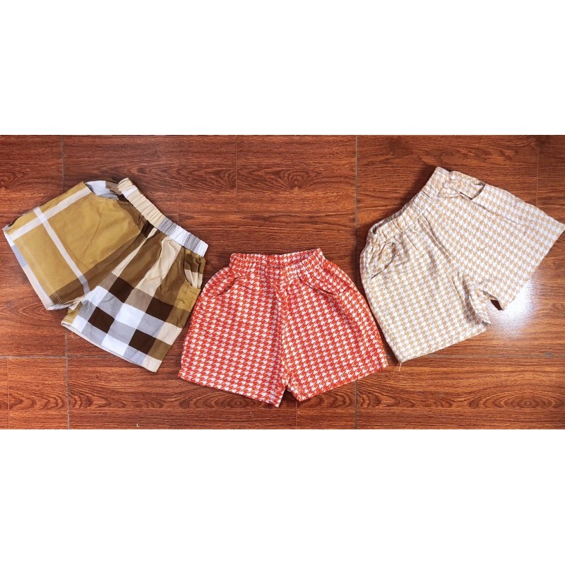 quần đùi cotton kẻ bbr có túi sườn bé gái