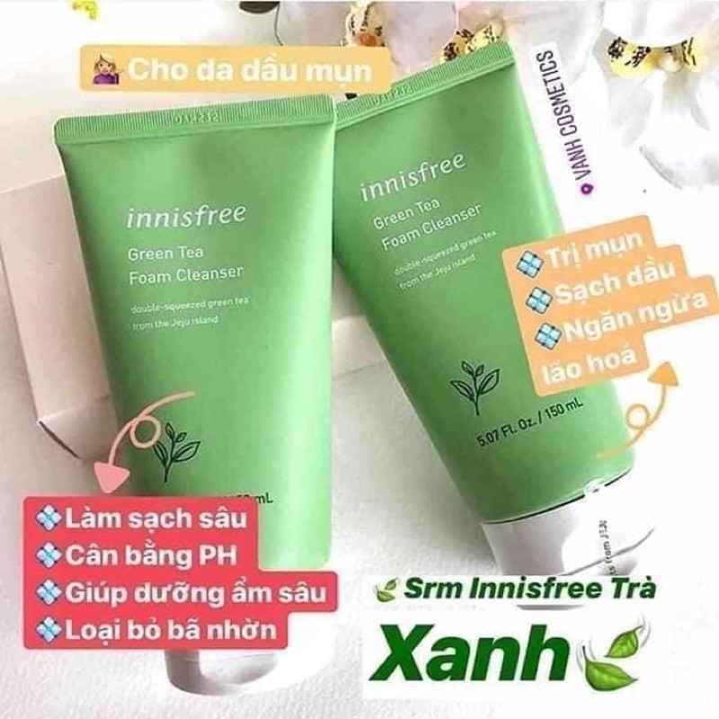 Sữa rửa mặt Innisfee trà xanh, táo xanh, olive, tro núi lửa, bija