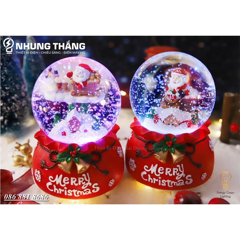 [Quà Tặng Giáng Sinh] Quả Cầu Tuyết Phát Nhạc Ông Già Noel Và Người Tuyết - Siêu Dễ Thương - Tặng Pin - Size To Nhất