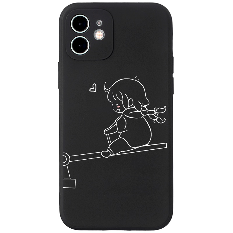 Ốp lưng JURSUE hoạt hình cặp đôi dễ thương đẹp đen cho iPhone 13 12 11 Pro Max SE 2020 X XR XS ip 8 7 6 6S Plus kute Y47