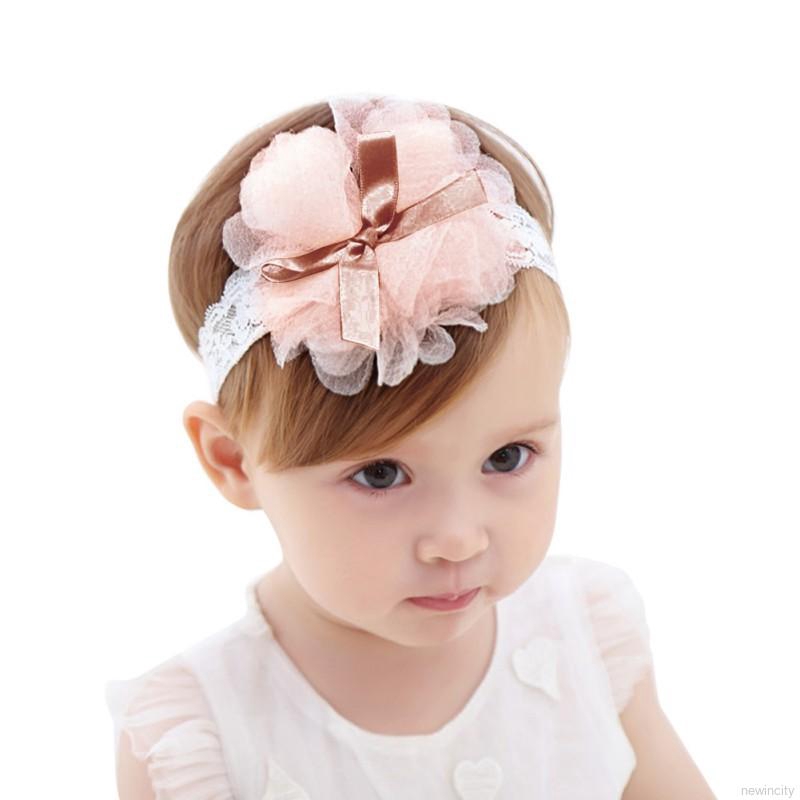 Băng đô ren phối hoa đáng yêu cho bé gái