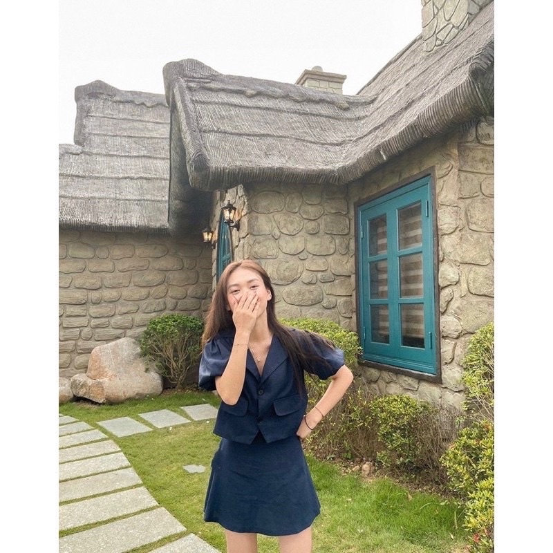 [ CÓ SẴN ] SET ÁO CỔ VEST TAY BỒNG CHÂN VÁY ĐŨI | BigBuy360 - bigbuy360.vn