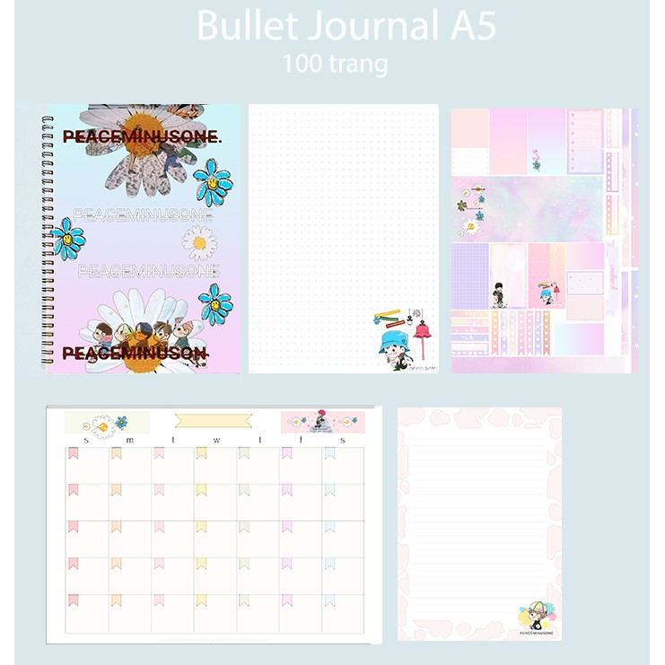 Sổ bullet journal hoa cúc GD SBJ6 A5 100 trang 160gsm chấm kẻ ngang  in màu monthly planner  Sổ tay vẽ chì Sketchbook