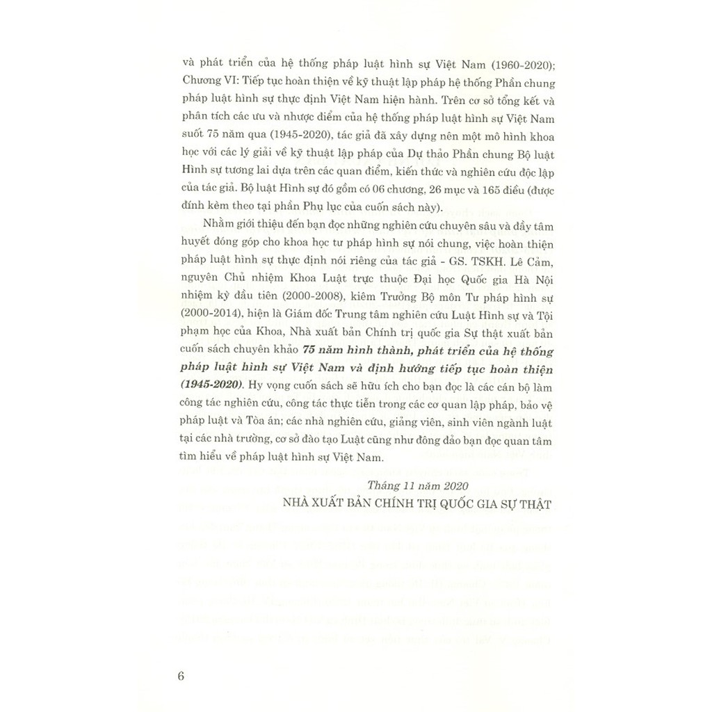 Sách - 75 Năm Hình Thành, Phát Triển Của Hệ Thống Pháp Luật Hình Sự Việt Nam... (1945-2020) (Sách Chuyên Khảo)
