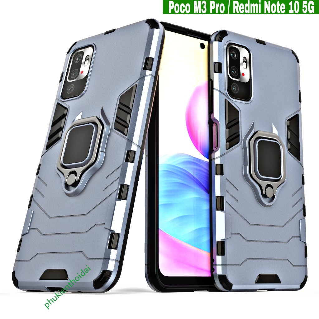 Ốp lưng Redmi Note 10 5G / Poco M3 Pro  Iron Man Iring chống sốc giá đỡ xem phim cao cấp bảo vệ toàn diện