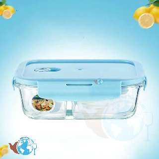 Hộp đựng cơm 2 ngăn chữ nhật - hộp thủy tinh 1 lít đựng thực phẩm BX1001-2GD - Hộp chịu nhiệt cao dùng được lò viba