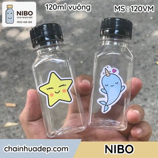 [Chai nhựa 100ml] 20 vỏ chai đựng sữa chua 120ml vuông dán sẵn hình cute, không thấm nước  | MS : 120VM