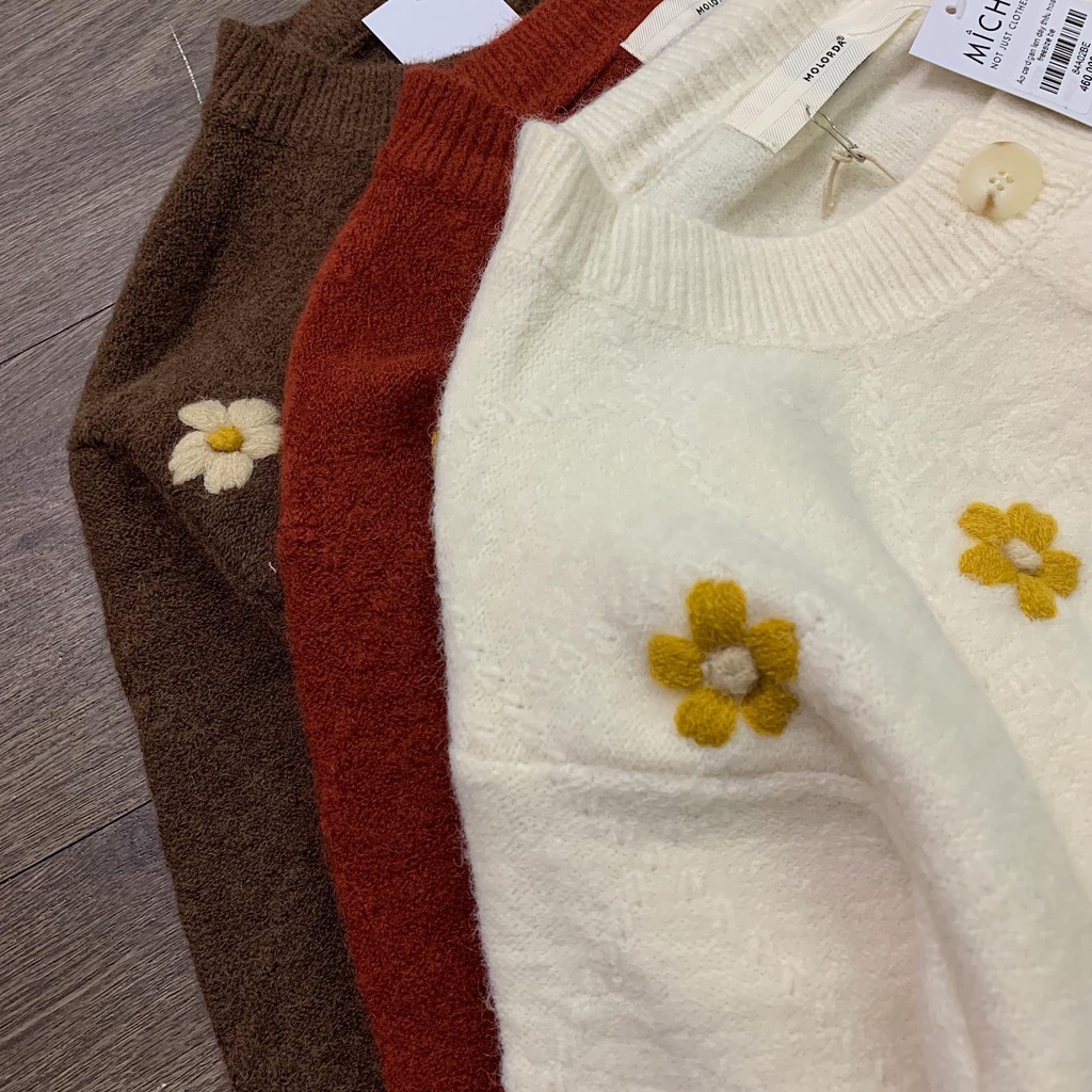 Cardigan len thêu hoa nhiều màu freesize - 84A02