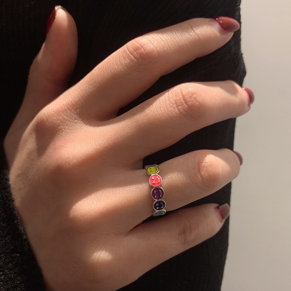 Nhẫn Đeo Tay Kim Loại Hình Học Đính Đá Zircon Màu Cầu Vồng Thời Trang Cho Nữ