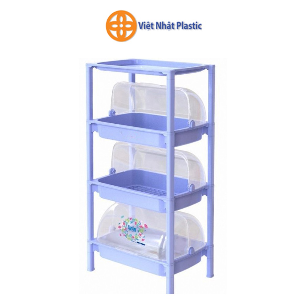 Kệ úp chén bát nhiều tầng Việt Nhật Plastic có nắp đậy