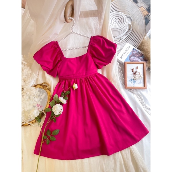 Đầm babydoll tay phồng nơ lưng