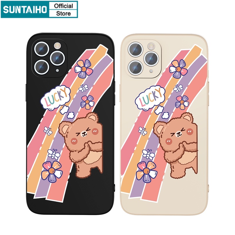 Ốp lưng iphone Ốp điện thoại SUNTAIHO silicone dẻo họa tiết gấu may mắn cho iPhone 13 12 11 Pro Max X XR XS Max 7 8 Plus 12Mini 13Mini