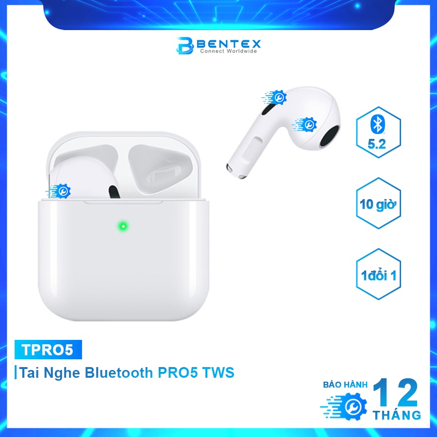 Tai Nghe Bluetooth Không Dây PR 5 TWS 5.2 Pin Dung Lượng Cao Tới 10h Âm Thanh Nghe Nhạc Chất Lượng Cao BH 12Th - BENTEX
