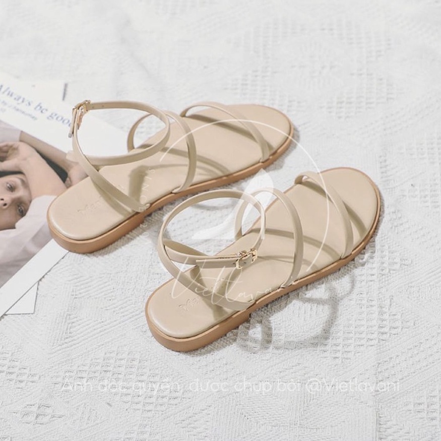 Giày sandal đế phẳng mũi tròn thiết kế quai đan thoải mái thời trang cho nữ mã XKS38