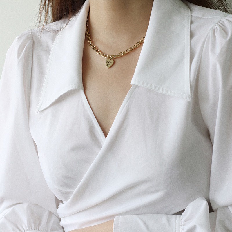 Dây Chuyền Titan Nữ Dây Xích Mặt I Love U ERASHOP 079986 - Cá Tính, Cool Ngầu, Phụ Kiện Giá Rẻ