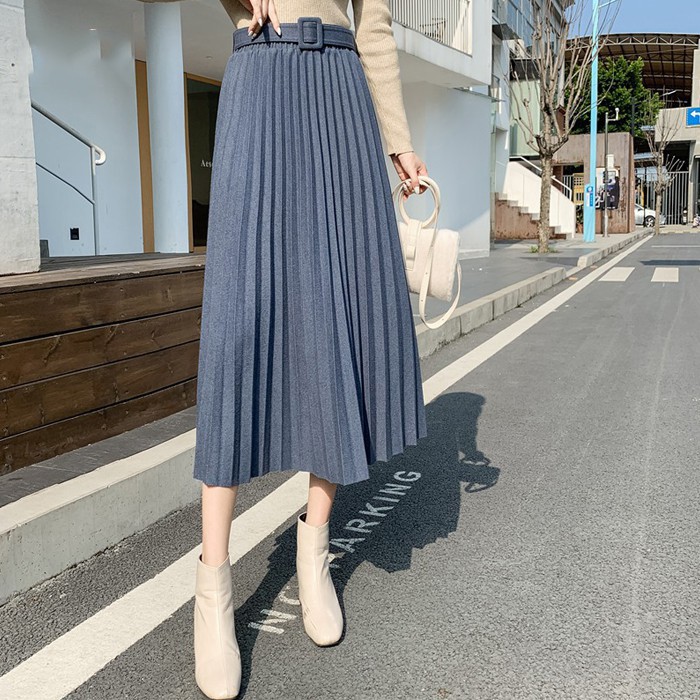 Chân váy xếp ly dài kèm đai - Dáng dài - Ly nhỏ - Kiểu chân váy xòe xếp ly dài nữ Công sở sinh viên | BigBuy360 - bigbuy360.vn