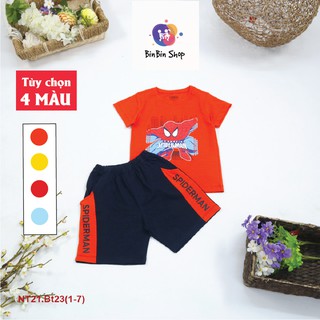 Bộ áo quần bé Nam BinBin Shop chất liệu 100% Cotton in họa tiết Spider Man, thoáng mát, form chuẩn từ 25kg đến 50kg