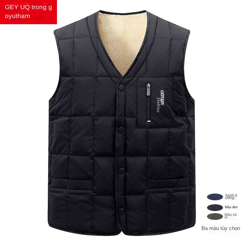 Áo vest nam mùa thu / đông cho người trung niên và già cùng với ghi lê nhung nhẹ mỏng bên trong ngoài bằng vải bông để g