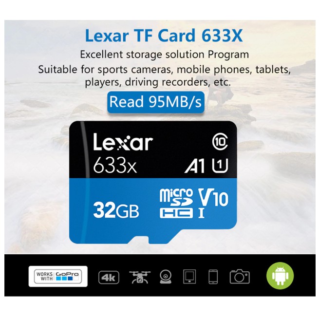 Thẻ nhớ Lexar Micro SDHC 32GB 633X 95MB/s A1 dành cho Camera hành trình, Gopro,Cam thẻ thao,Camera IP ..