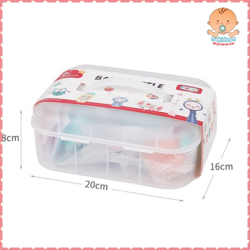 Bộ 10 Món Đồ Chơi Xúc Xắc Kèm Gặm Nướu Giảm Ngứa Lợi Cho Bé Baby Rattle Có Hộp Đựng