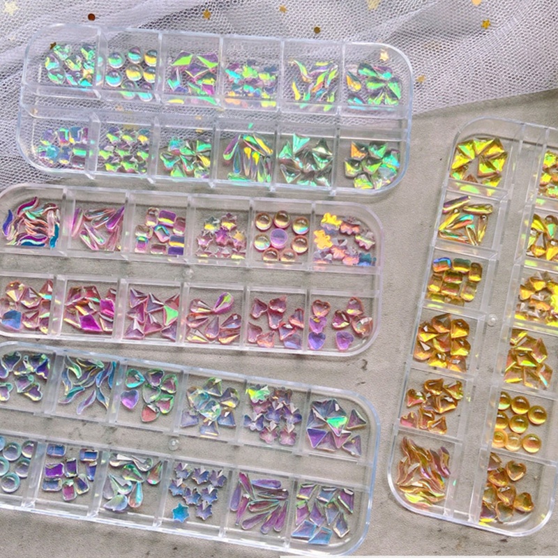 Hộp Đá Quý Pha Lê AB Mặt Phẳng Dùng Trang Trí Móng Tay Nghệ Thuật DIY