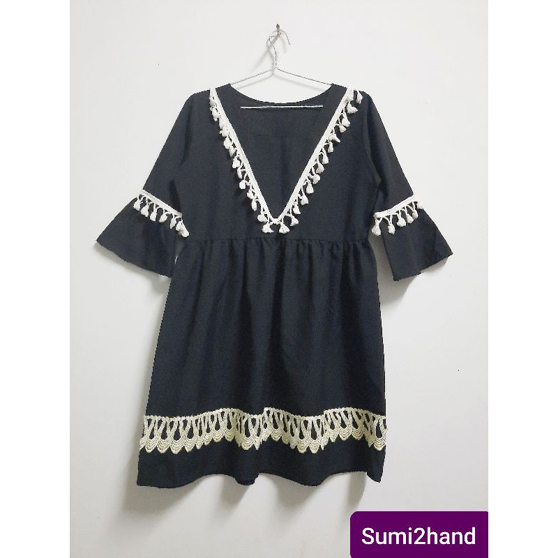 Đầm babydoll đen phối tua rua và ren tiểu thư siêu xinh (thanh lý)