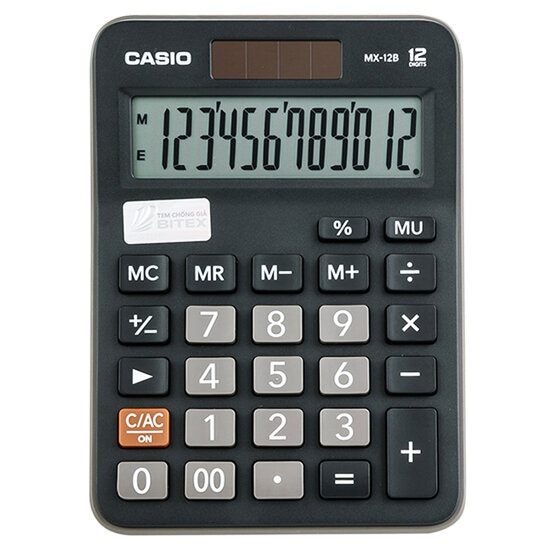 Máy tính casio mx12b, sử dụng pin và năng lượng mặt trời.