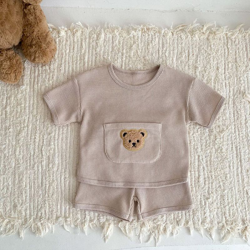 Set Áo Thun Ngắn Tay Hình Gấu Và Quần Short Thời Trang Mùa Hè Cho Bé